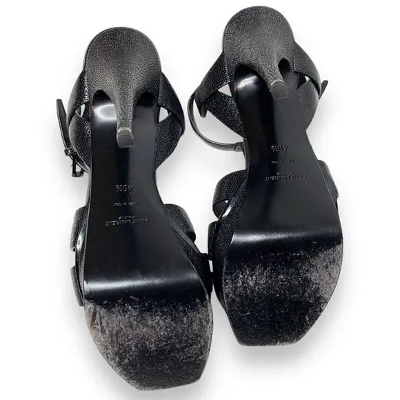 Saint Laurent Tribute Black Grained Leather Platform High Heel Sandals Size 40.5 - Picture 9 of 15